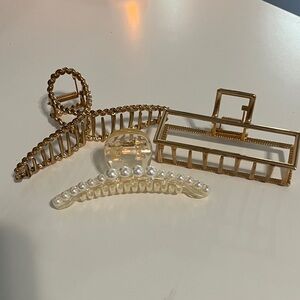 Mixed Hair Claw Clip Set - Gold & Pearl Accents
